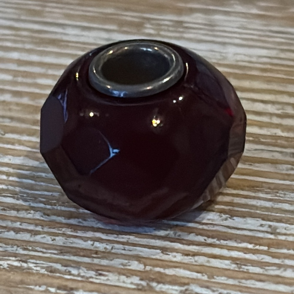 TROLLBEADS dark red prism bead faceted glass charm sterling silver core